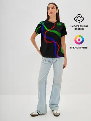 Женская базовая футболка / Неоновый хаос 3D/Neon chaos 3D