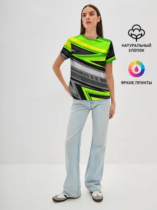 Женская базовая футболка / Зеленые линии