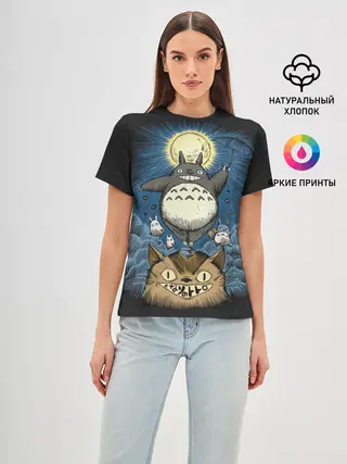 Женская базовая футболка / My Neighbor Totoro кот и заяц