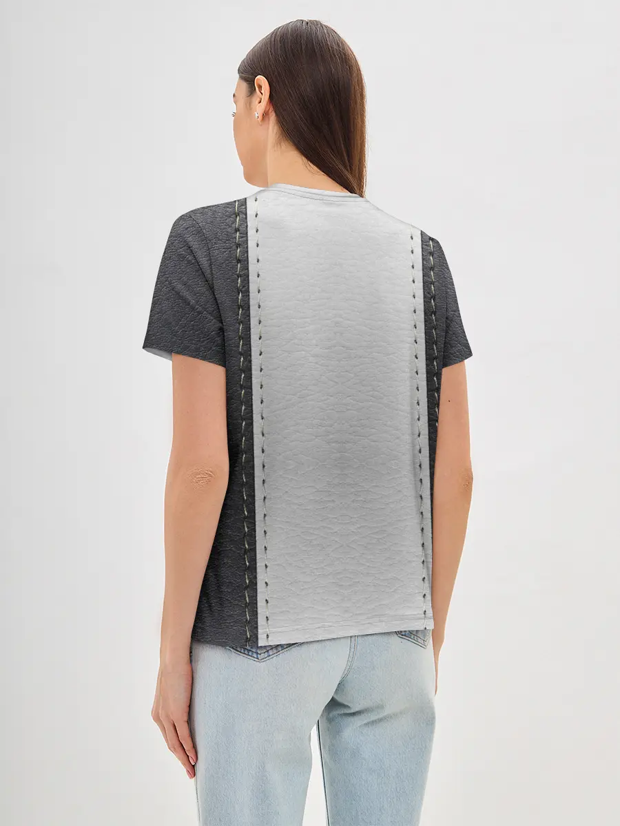 Женская базовая футболка / Черно белая кожа