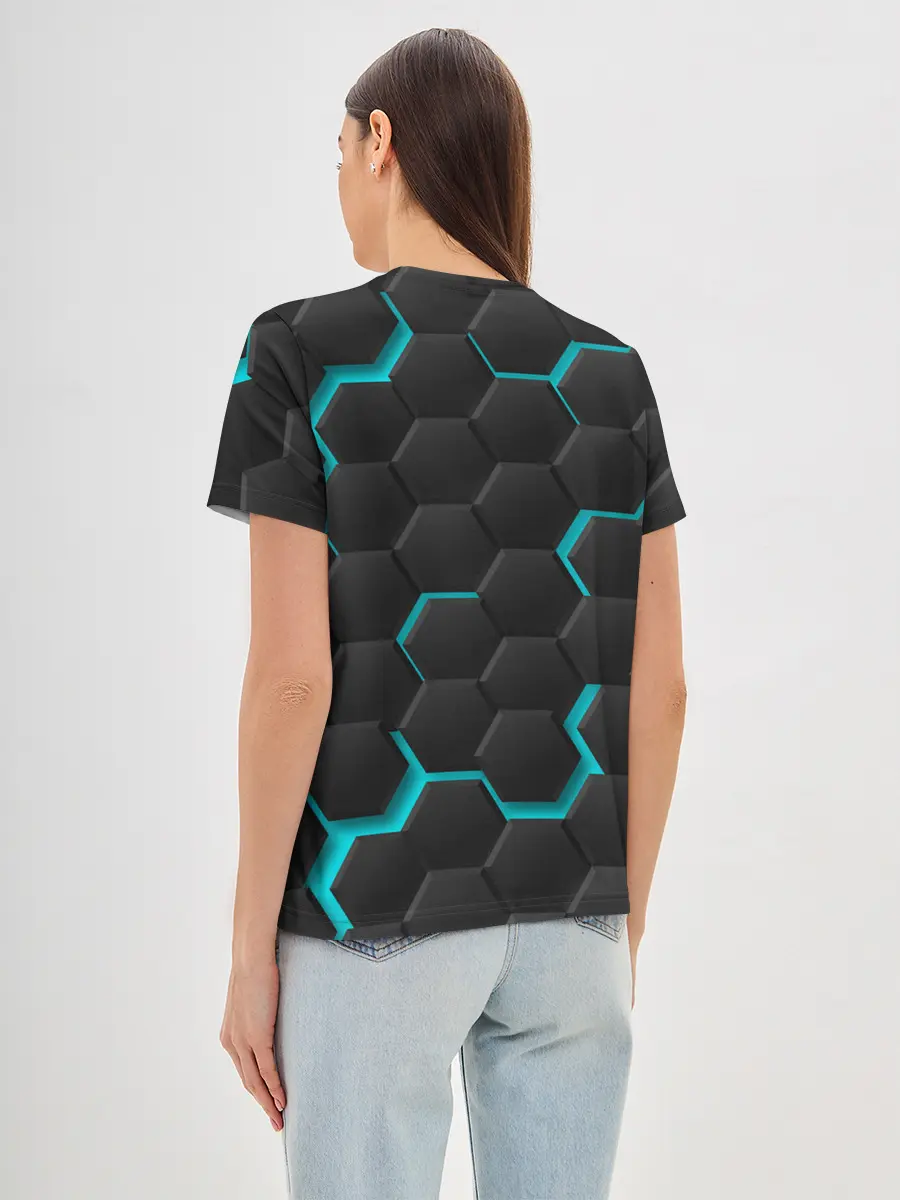 Женская базовая футболка / Хвост Феи голубые соты