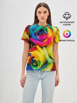 Женская базовая футболка / Разноцветные розы