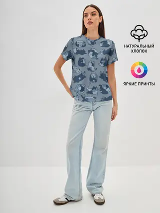 Женская базовая футболка / Камуфляж с котиками