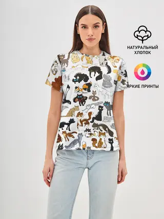 Женская базовая футболка / Котоколлаж 03