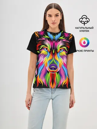 Женская базовая футболка / Neon wolf