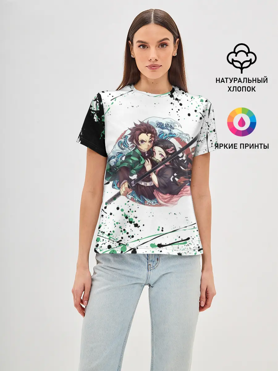 Женская базовая футболка / Брызги красок Demon Slayer