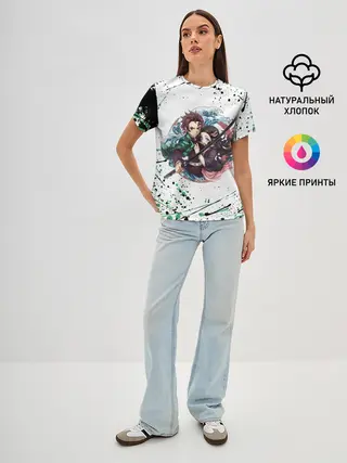 Женская базовая футболка / Брызги красок Demon Slayer