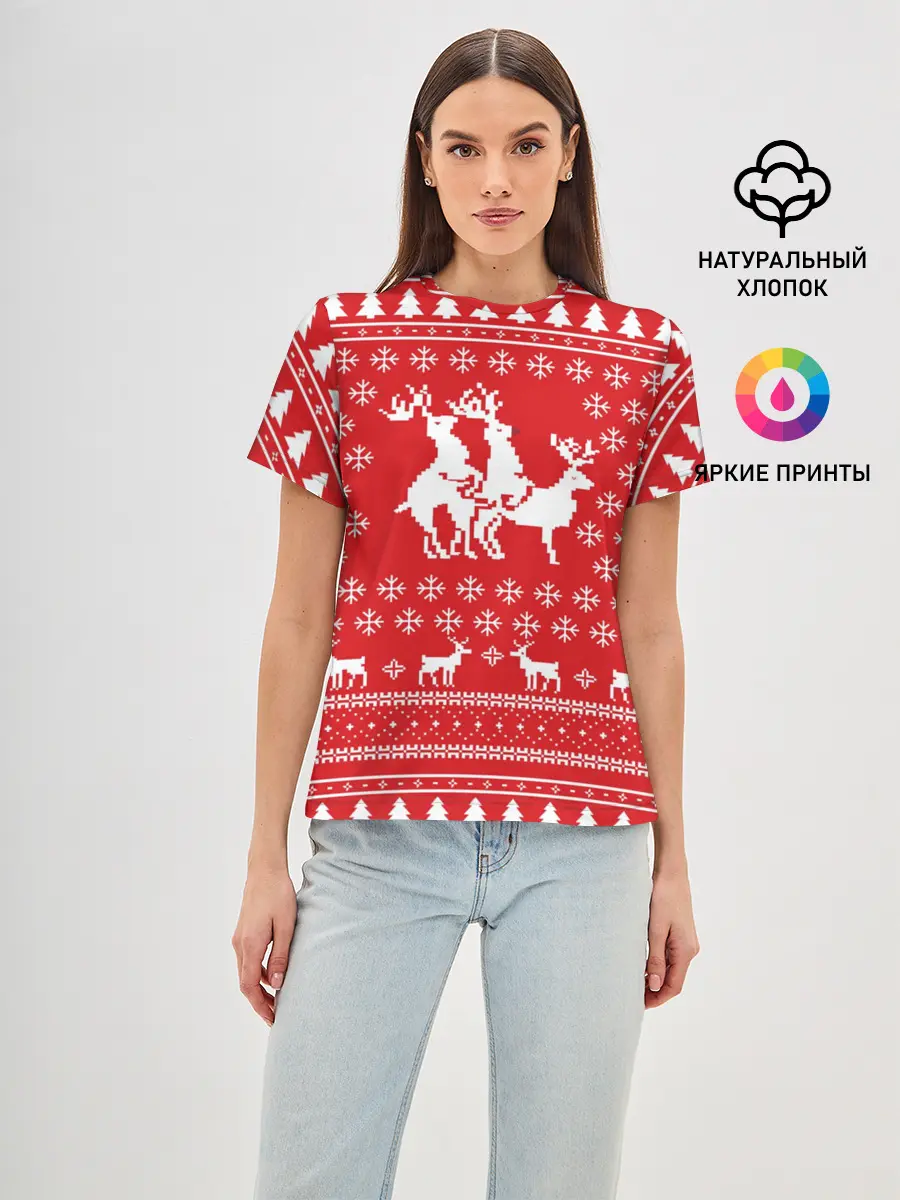Женская базовая футболка / СВИТЕР С ОЛЕНЯМИ