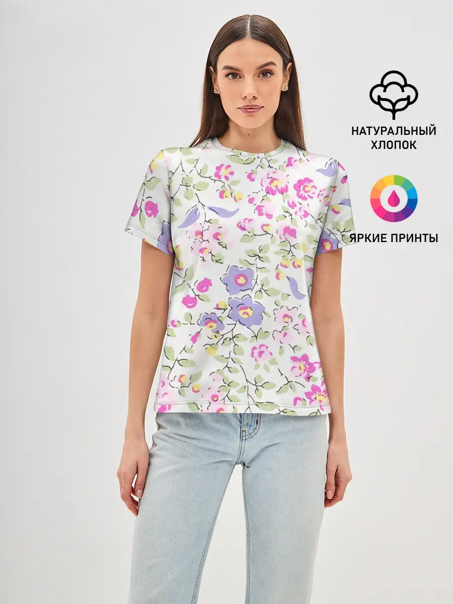 Женская базовая футболка / Яркие весенние цветы