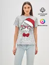 Женская базовая футболка / Белый тигр в шапке Санты