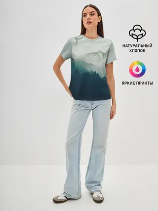 Женская базовая футболка / ДРАКОНЫ НАД ЛЕСОМ / DRAGON