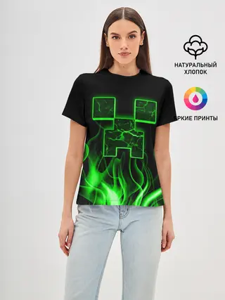 Женская базовая футболка / MINECRAFT TEXTURE FIRE