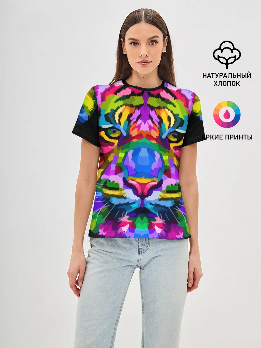 Женская базовая футболка / Neon tiger