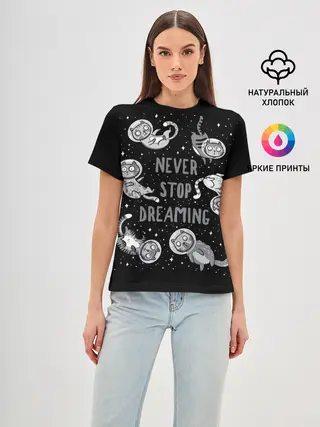 Женская базовая футболка / Коты в Космосе