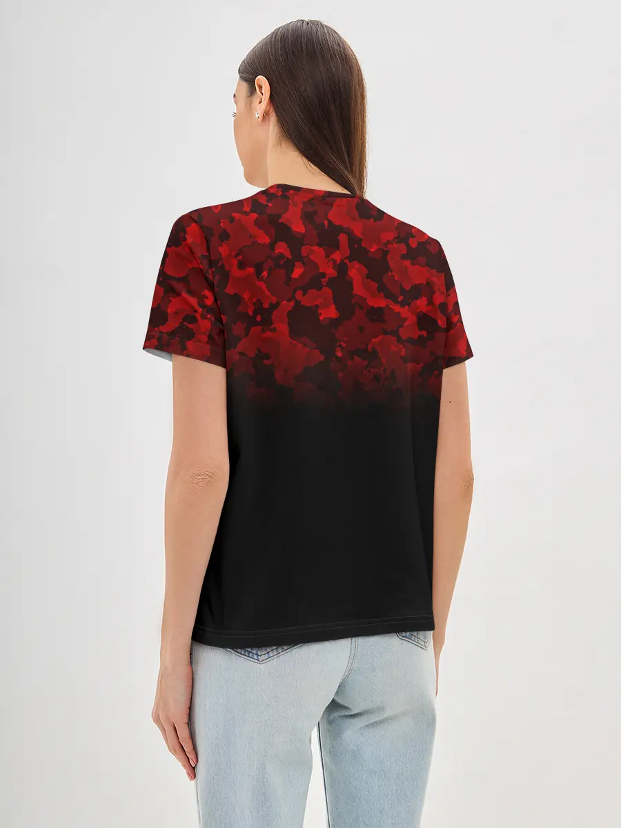 Женская базовая футболка / BLACK RED CAMO | RED MILLITARY