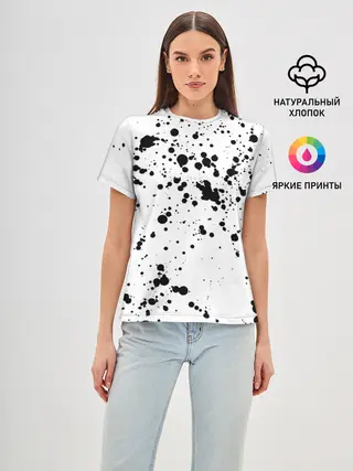 Женская базовая футболка / Далматинец - брызги чёрными пятнами
