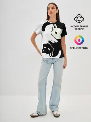 Женская базовая футболка / Инь и Янь котики