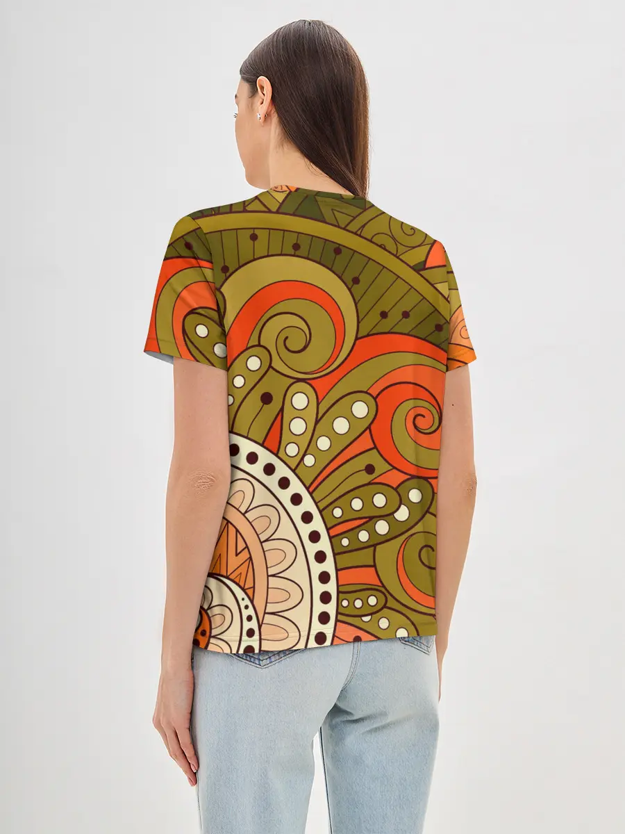 Женская базовая футболка / Детский оранжево-болотный