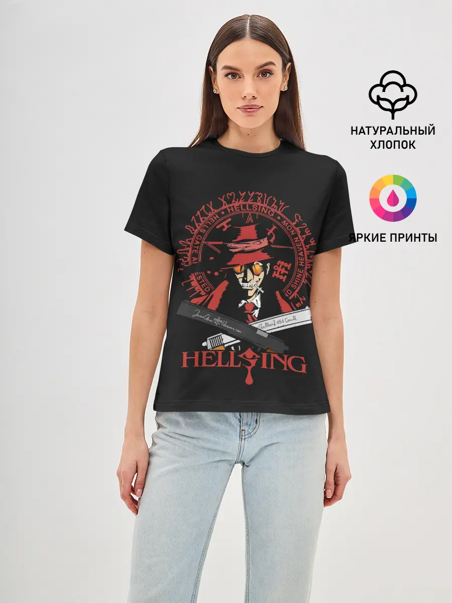 Женская базовая футболка / Alucard на черном фоне