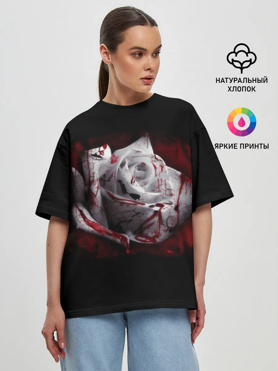 Женская футболка оверсайз / Кровавая роза