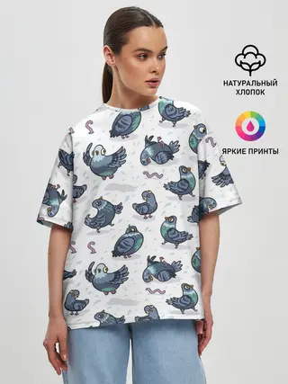 Женская футболка оверсайз / Голуби