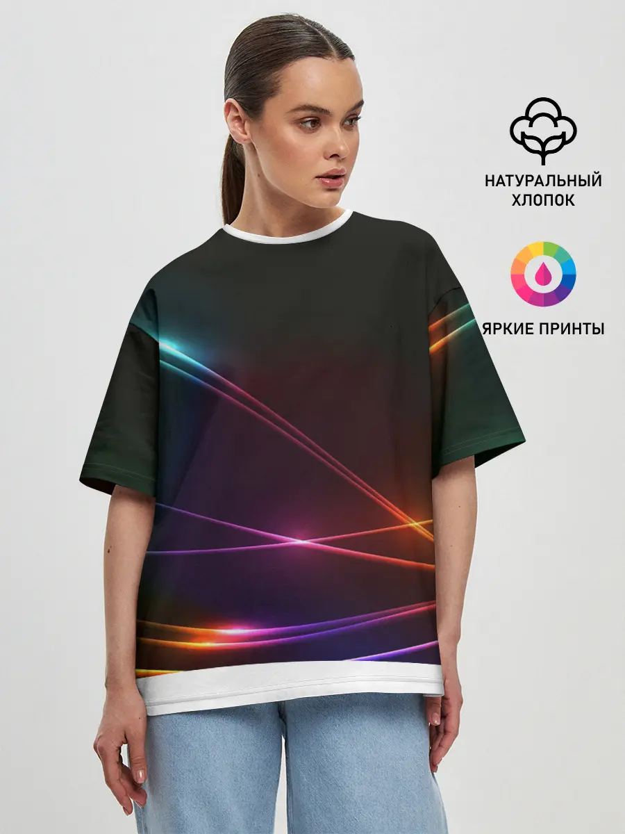 Женская футболка оверсайз / Неоновые Линии