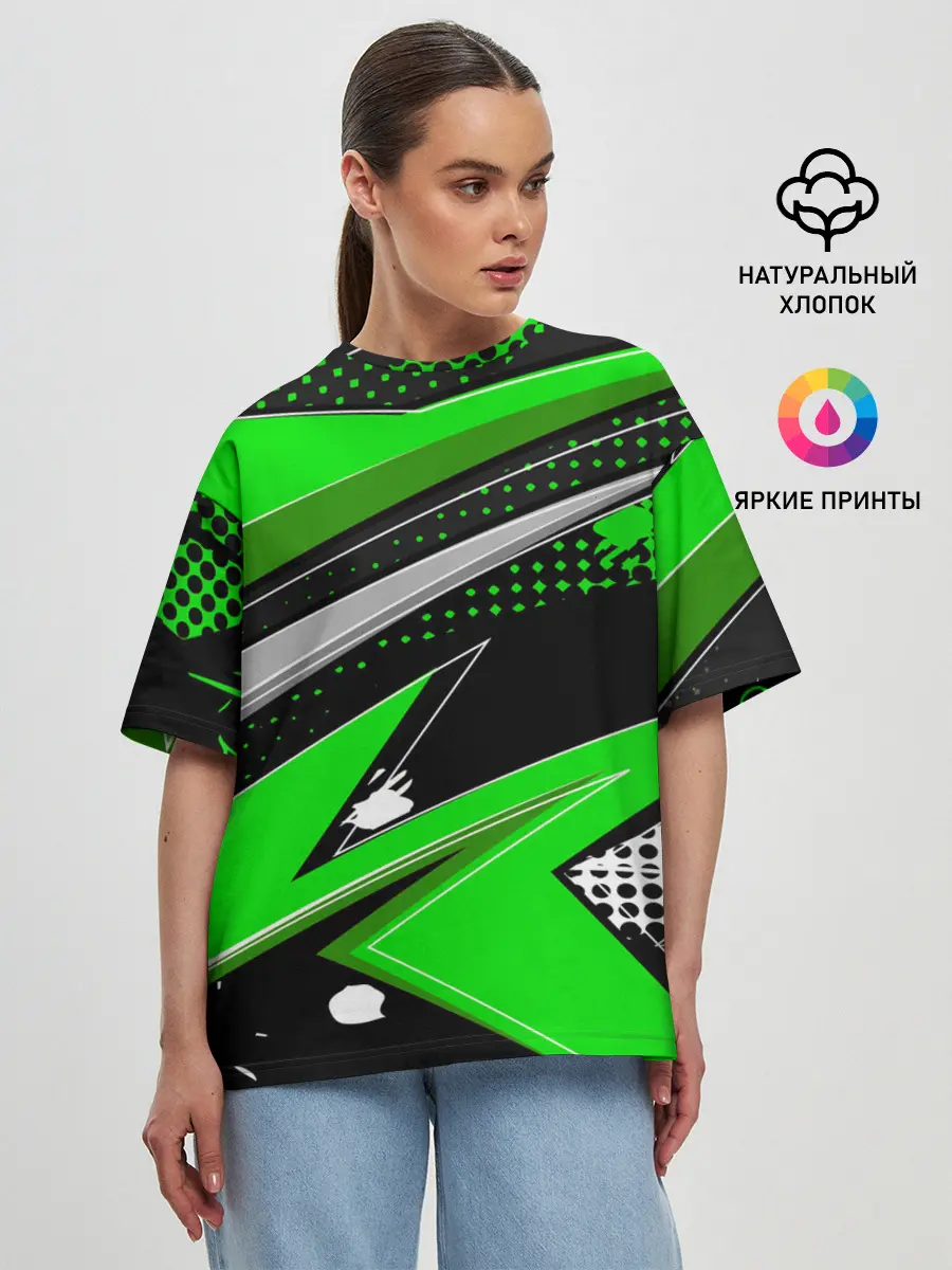Женская футболка оверсайз / Зеленая краска
