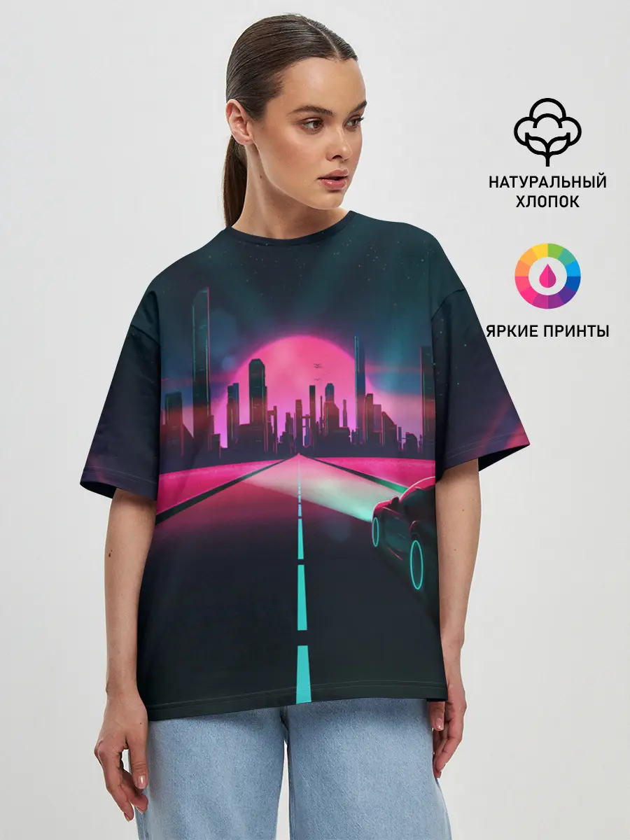 Женская футболка оверсайз / НЕОНОВЫЙ ГОРОД