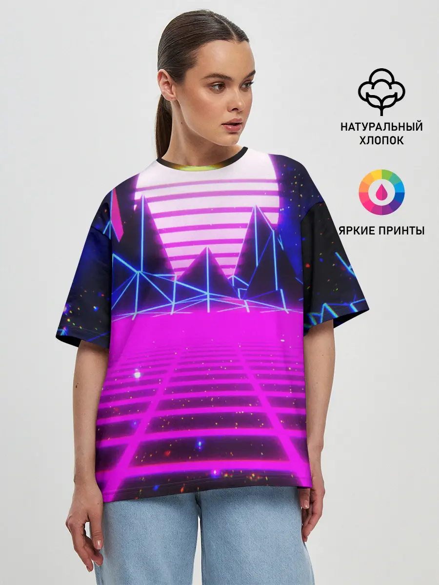 Женская футболка оверсайз / Ретро Стиль неон