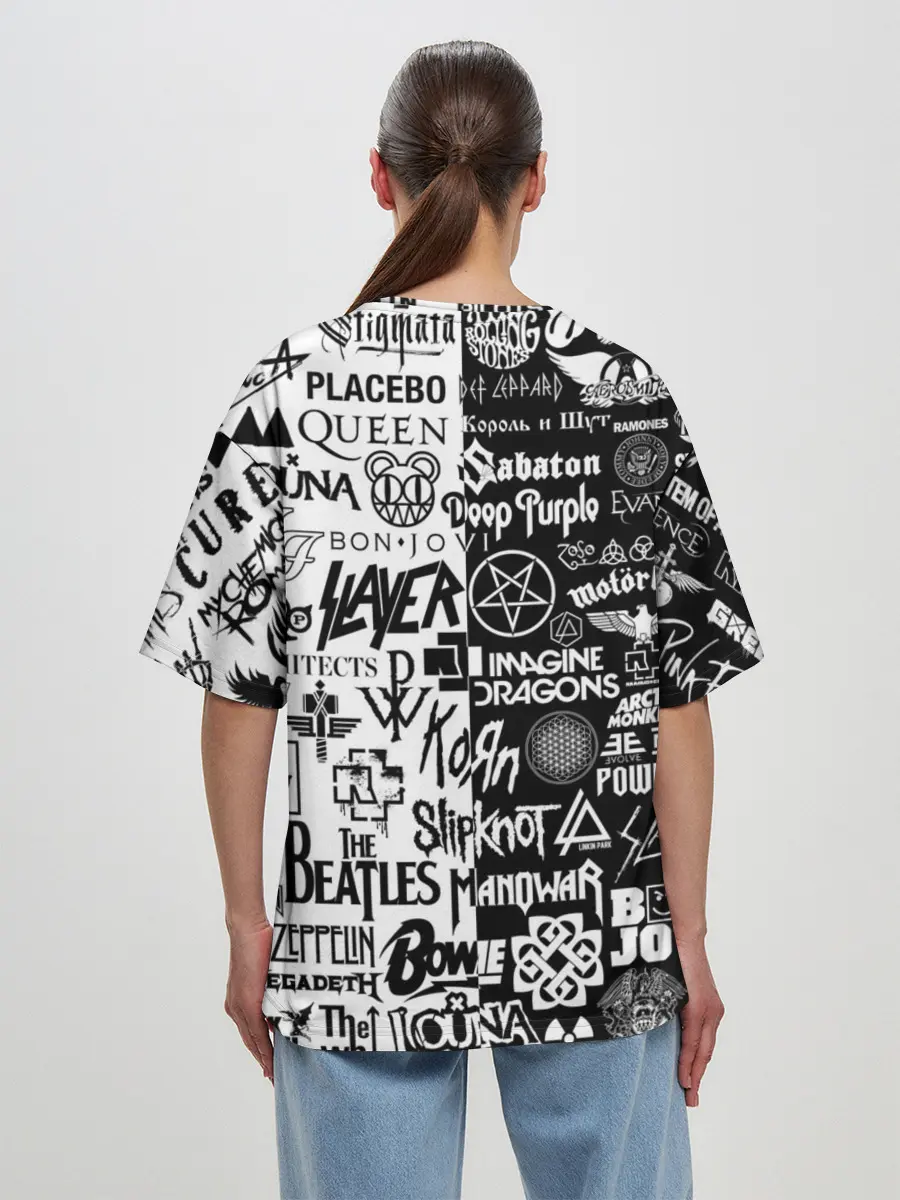 Женская футболка оверсайз / ЛОГОТИПЫ РОК ГРУПП