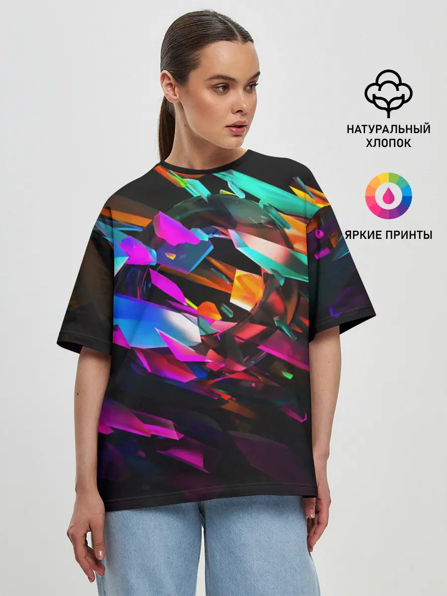 Женская футболка оверсайз / АБСТРАКЦИЯ НЕОНОВАЯ