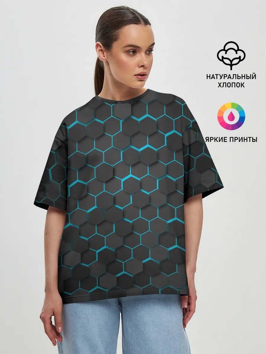 Женская футболка оверсайз / Turquoise Octagon