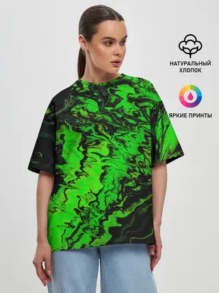 Женская футболка оверсайз / Тёмные зеленые краски