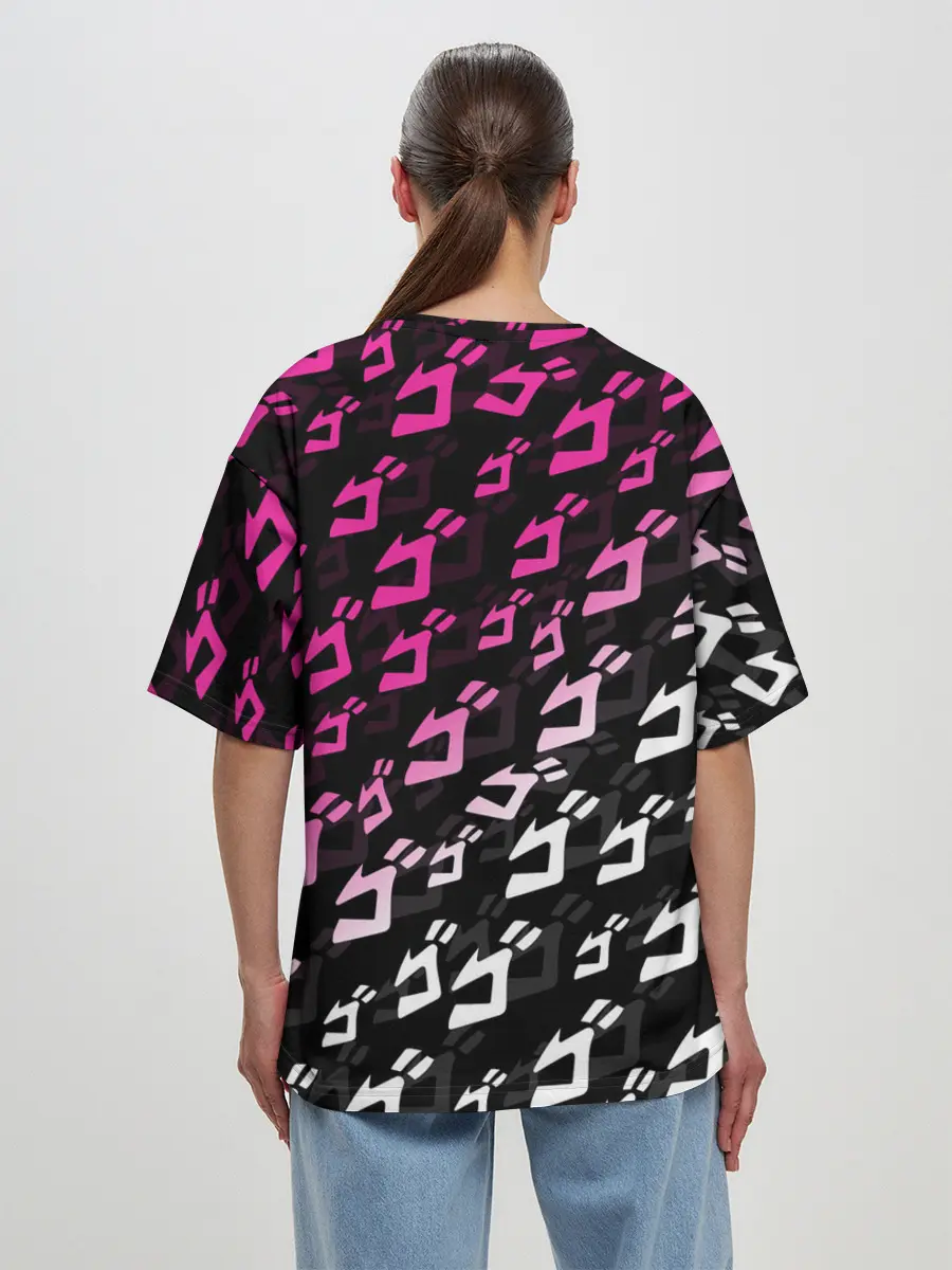 Женская футболка оверсайз / Розовобелый паттерн джоджо