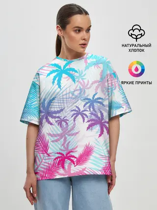 Женская футболка оверсайз / НЕОНОВЫЕ ПАЛЬМЫ