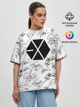 Женская футболка оверсайз / EXO BAND АВТОГРАФЫ