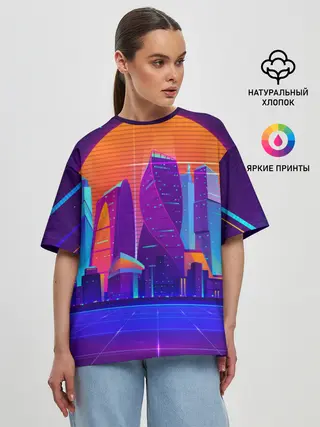 Женская футболка оверсайз / НЕОНОВЫЙ ГОРОД