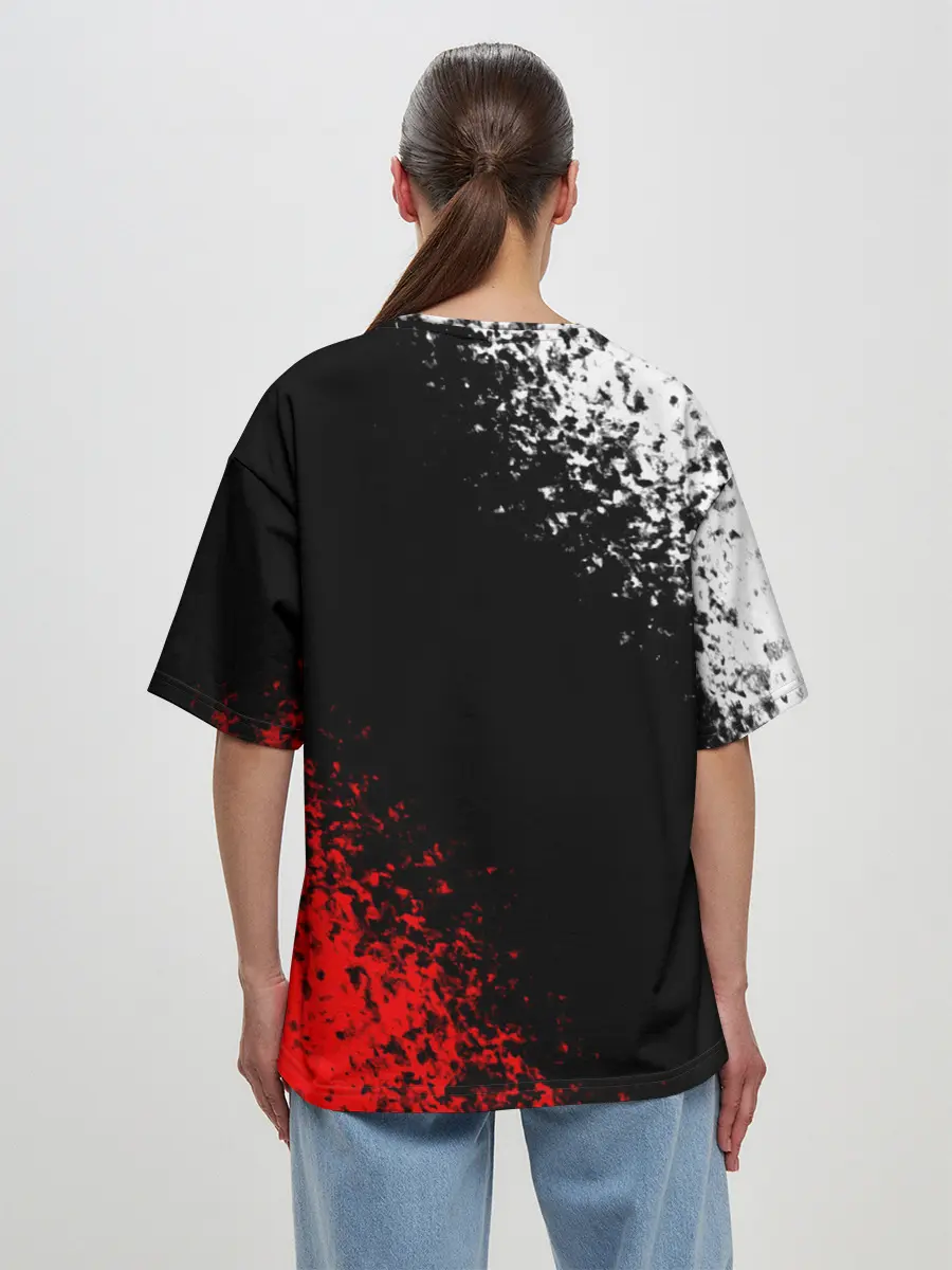 Женская футболка оверсайз / Оверлорд лого краснобелый