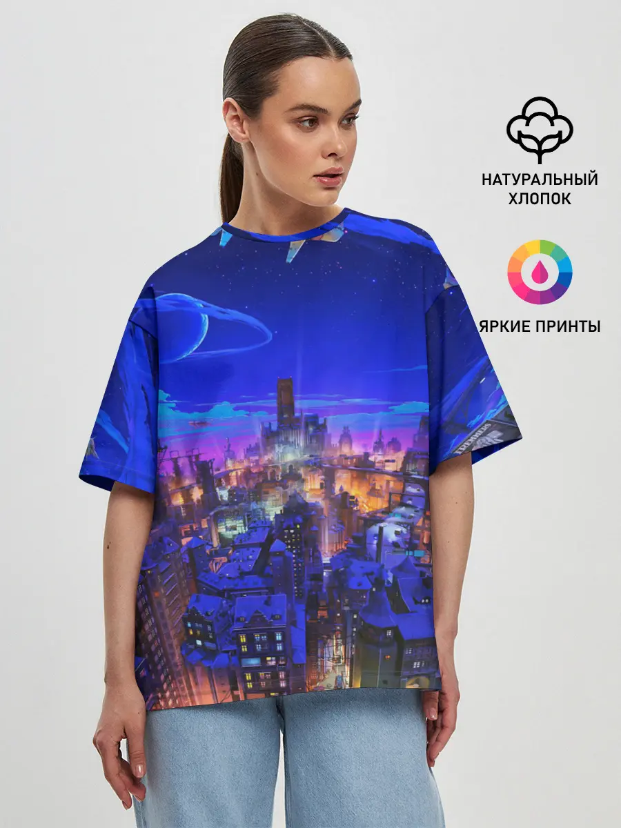 Женская футболка оверсайз / Сказочный город
