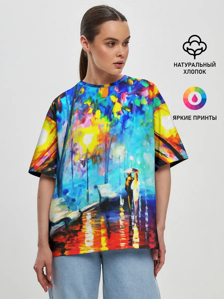 Женская футболка оверсайз / ВЕЧЕРНЯЯ ПРОГУЛКА