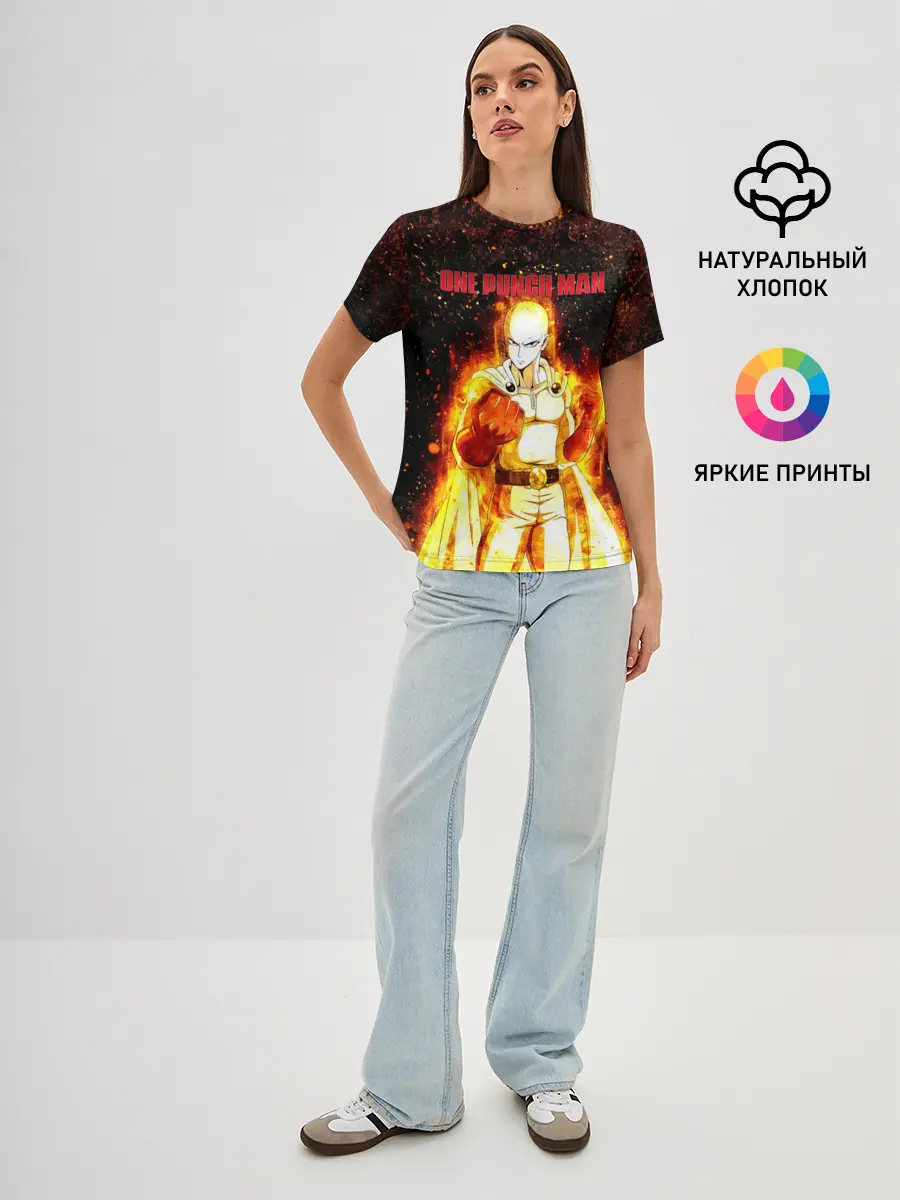 Женская базовая футболка / Сайтама в огне | One Punch-Man