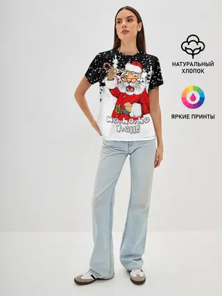 Женская базовая футболка / Тигр в шубе Санта Клауса