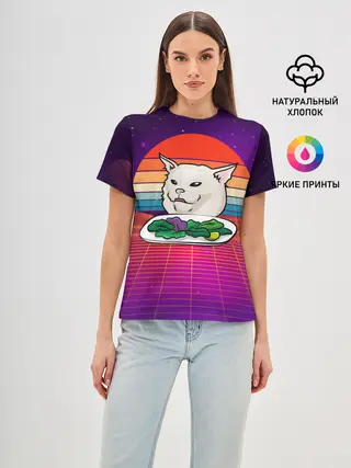 Женская базовая футболка / Woman yelling at a cat