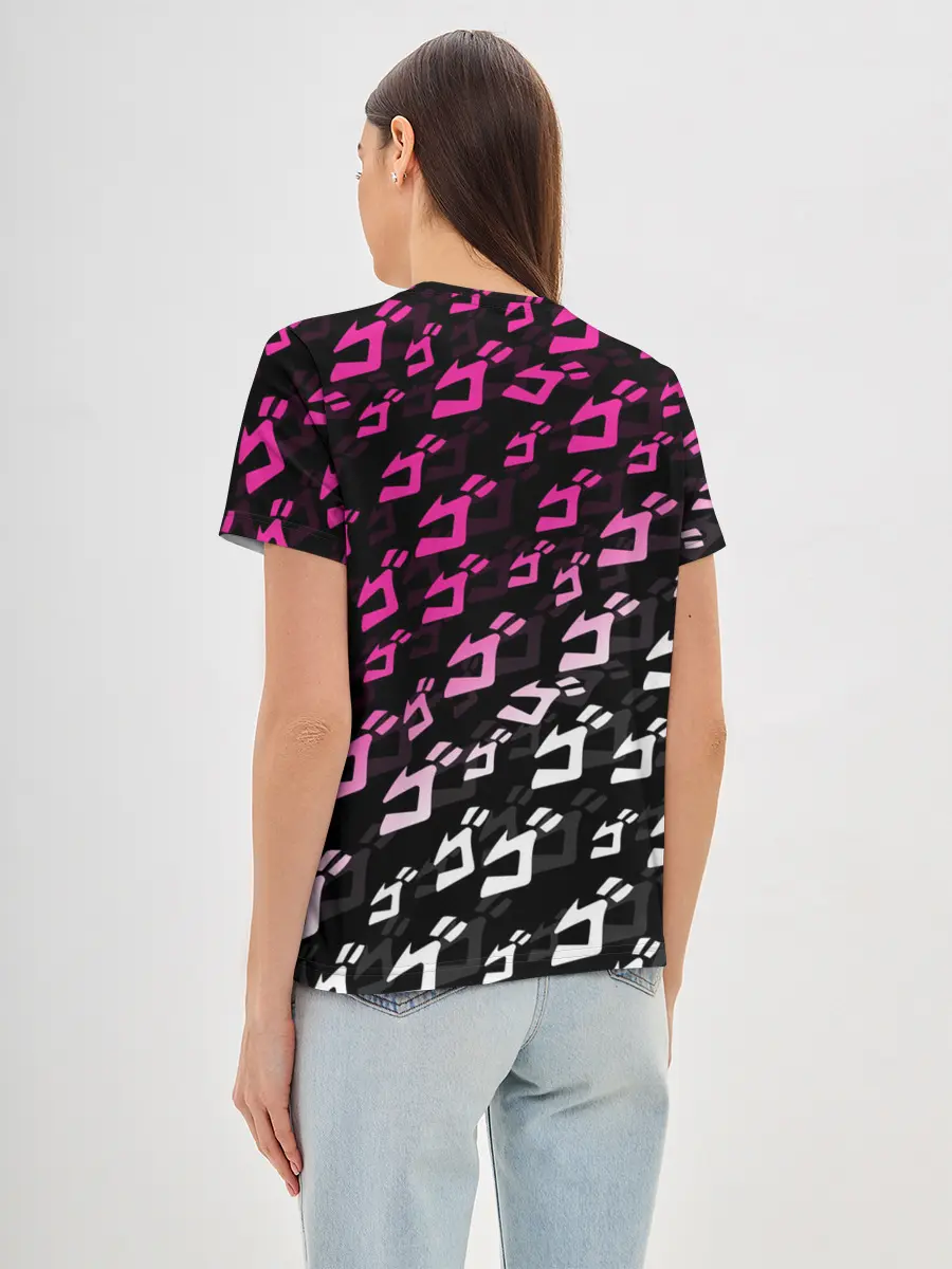 Женская базовая футболка / Розовобелый паттерн джоджо