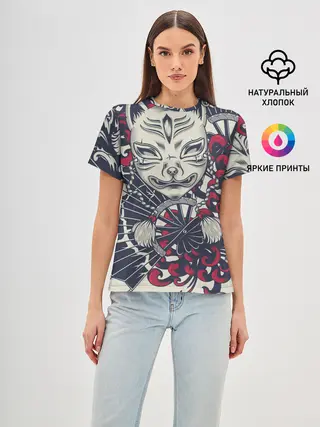 Женская базовая футболка / Кицунэ | Маска лисы