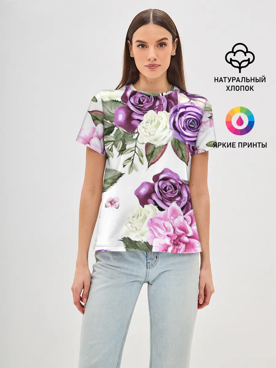 Женская базовая футболка / Красивые розы