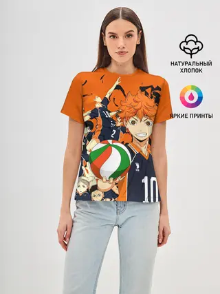 Женская базовая футболка / Волебольная команда из аниме HAIKYUU!!