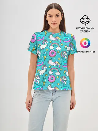 Женская базовая футболка / Turquoise unicorn