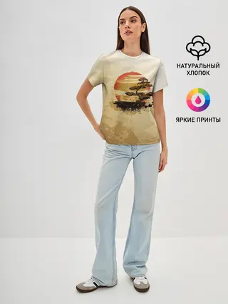 Женская базовая футболка / Дерево на закате