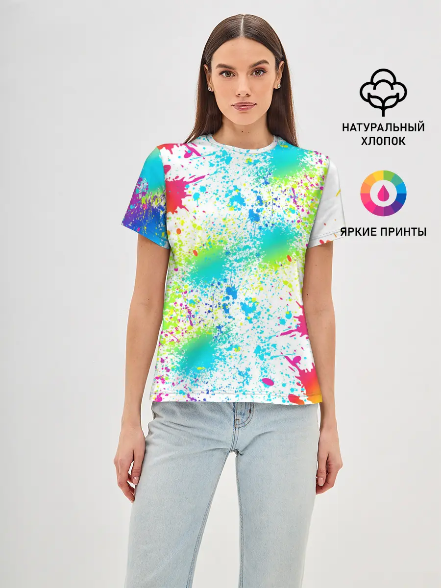 Женская базовая футболка / БРЫЗГИ НЕОНА